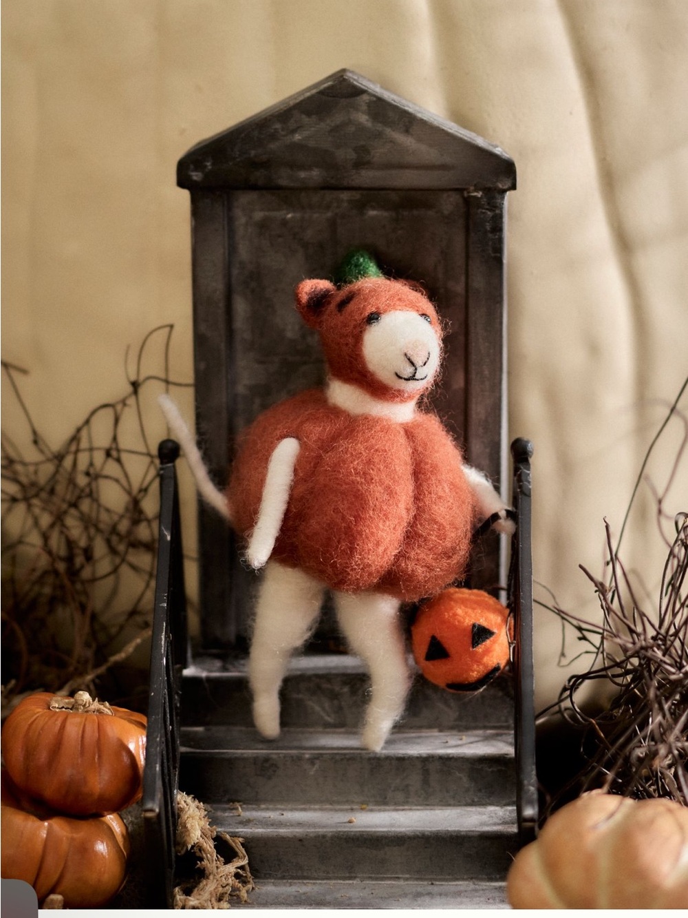 Anthropologie Terrain Pumpkin Cat Felt Critter